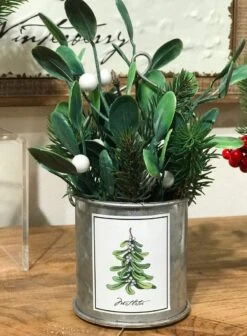 Winterberry, Pine, Holly And Mistletoe Assorted 4 In Galvanized Decorative Buckets 8 Winterberry, Pine, Holly And Mistletoe Assorted 4 In Galvanized Decorative Buckets -King of Christmas misteltoe