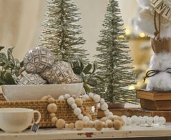 White Wooden Bead Garland 6 Foot - New From RAZ -King of Christmas natural and white wood beads 2