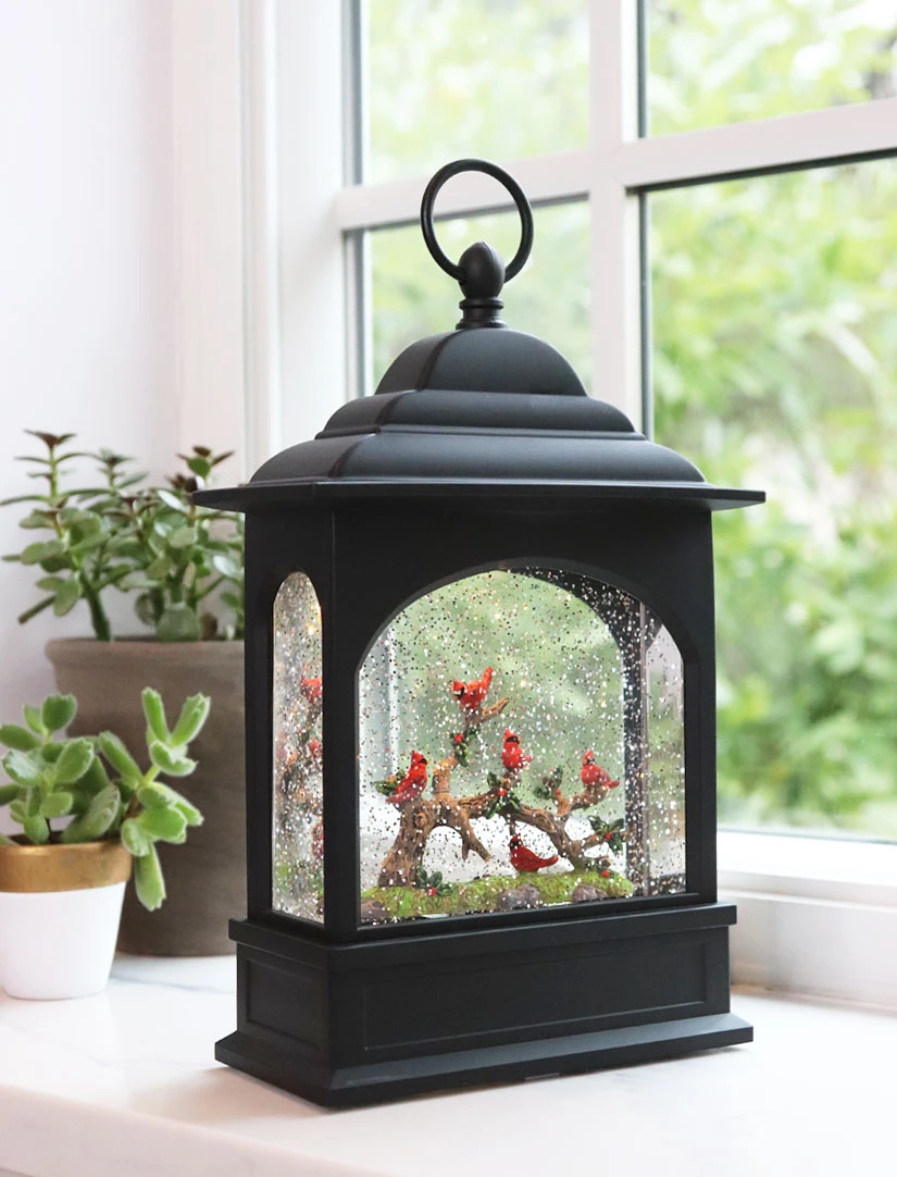 11 Inch Cardinal Glitter Lighted Water Lantern With USB And Timer 1 11 Inch Cardinal Glitter Lighted Water Lantern With USB And Timer