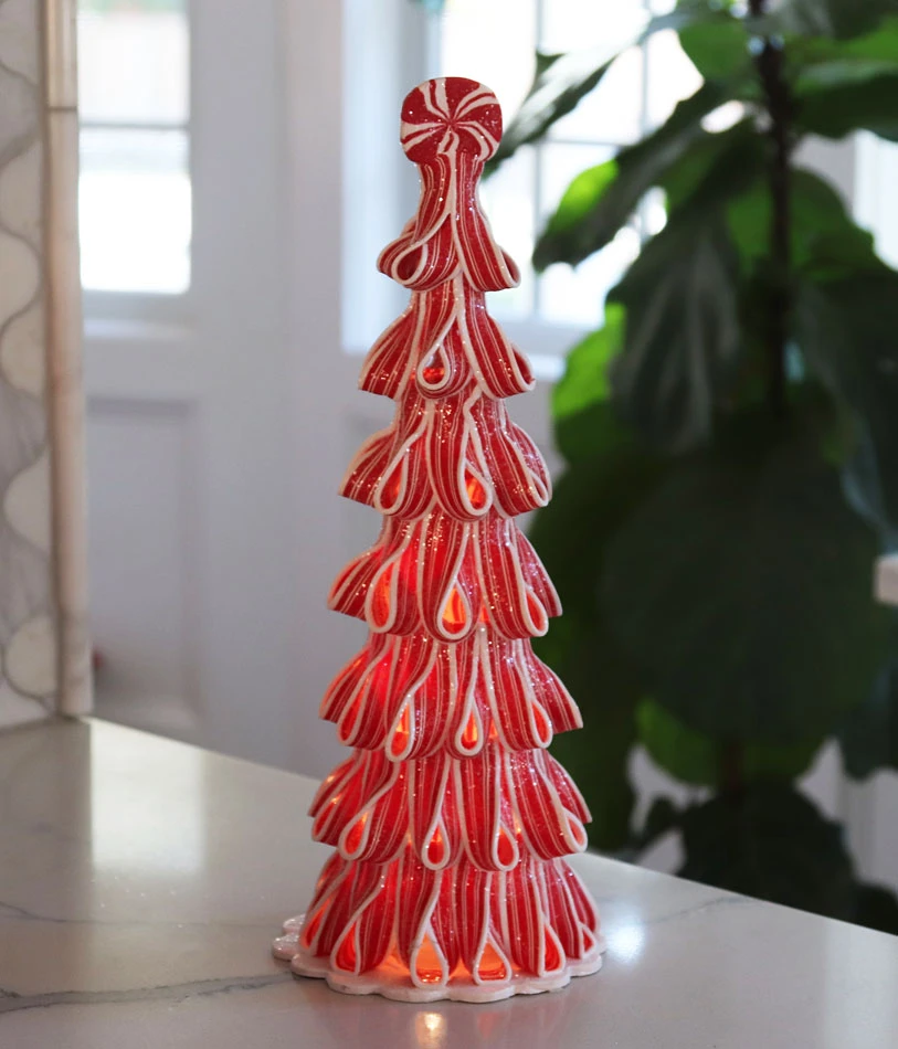 Lighted Peppermint Candy Ribbon Tree - Battery Operated 18 Inch 2 Lighted Peppermint Candy Ribbon Tree - Battery Operated 18 Inch - Image 2