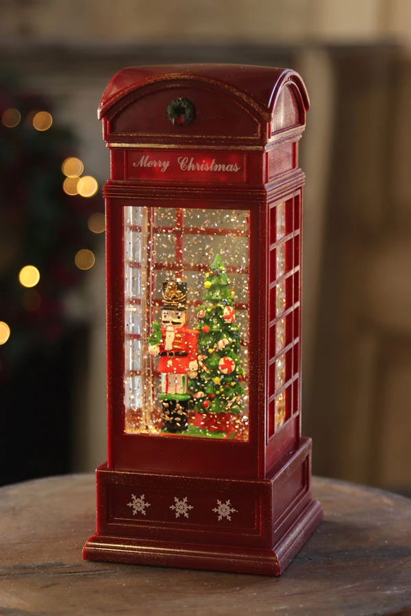 Nutcracker In English Phone Booth Lighted Water Lantern With Timer -10 Inch 1 Nutcracker In English Phone Booth Lighted Water Lantern With Timer -10 Inch