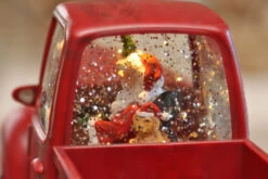 Lighted Red Truck Water Lantern With Santa In Swirling Glitter -King of Christmas red truck back window