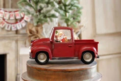 Lighted Red Truck Water Lantern With Santa In Swirling Glitter