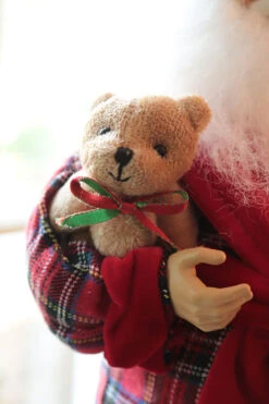 Tall 17.5 Inch Santa Figurine In Robe With Teddy And Hot Cocoa -King of Christmas santa in robe bear