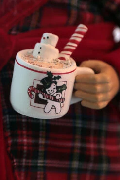 Tall 17.5 Inch Santa Figurine In Robe With Teddy And Hot Cocoa -King of Christmas santa in robe cocoa