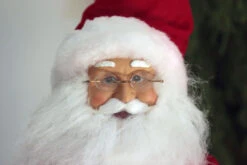 Tall 17.5 Inch Santa Figurine In Robe With Teddy And Hot Cocoa -King of Christmas santa in robe face