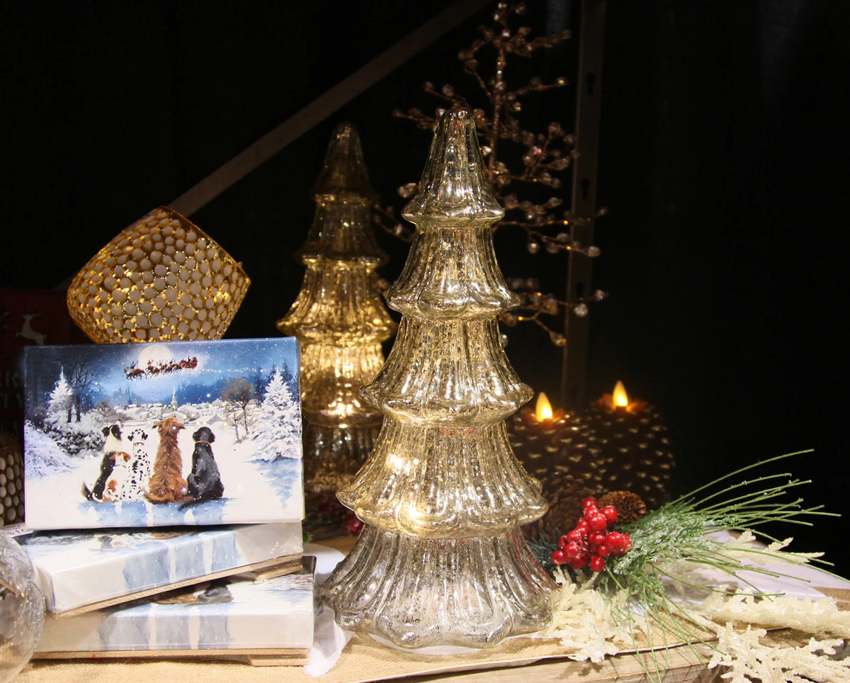 12 Inch Lighted Mercury Glass Christmas Tree - From RAZ 2 12 Inch Lighted Mercury Glass Christmas Tree - From RAZ - Image 2