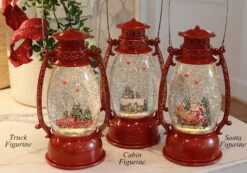 Red Hurricane With Santa And Sleigh Lighted Water Lantern - Timer -King of Christmas three styles red hurricane water globes
