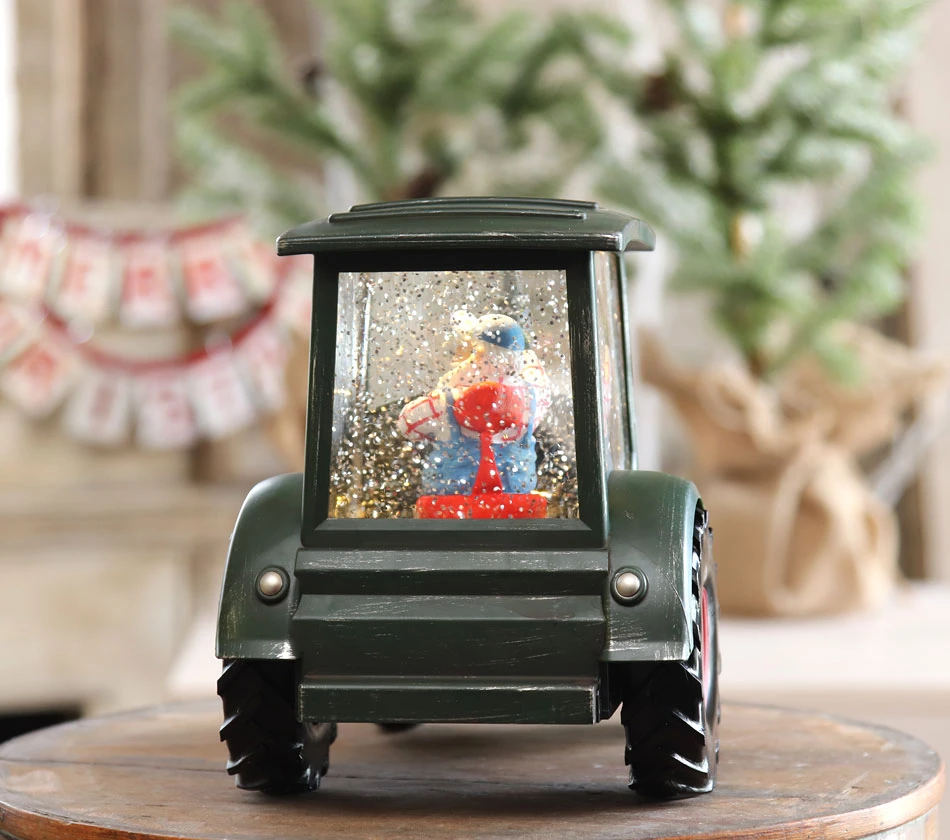 Lighted Green Tractor Water Lantern With Santa In Swirling Glitter 5 Lighted Green Tractor Water Lantern With Santa In Swirling Glitter - Image 5