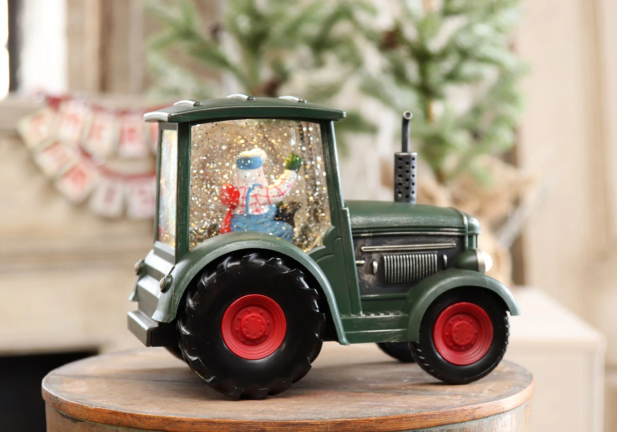 Lighted Green Tractor Water Lantern With Santa In Swirling Glitter 4 Lighted Green Tractor Water Lantern With Santa In Swirling Glitter - Image 4