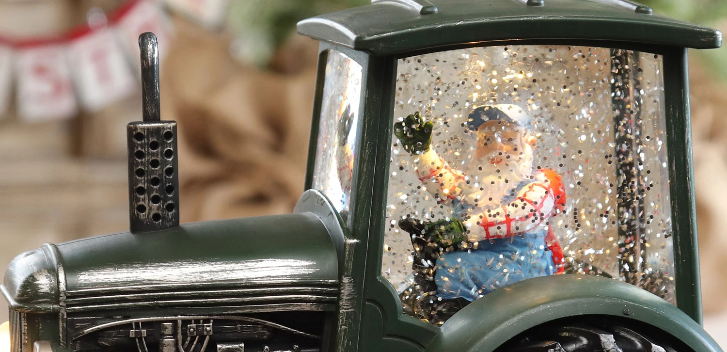 Lighted Green Tractor Water Lantern With Santa In Swirling Glitter 3 Lighted Green Tractor Water Lantern With Santa In Swirling Glitter - Image 3