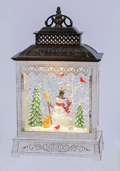 11 Inch Lighted Spinning Water Lanterns - Snowman In The Woods - Optional Music Setting