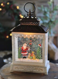 11 Inch Lighted Spinning Water Lanterns - Santa Playing The Violin - Optional Music Setting