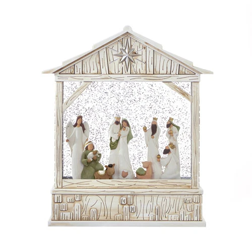 Nativity Musical Lighted Water Creche Antique White 10 Inch In Swirling Glitter 2 Nativity Musical Lighted Water Creche Antique White 10 Inch In Swirling Glitter - Image 2