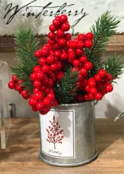 Winterberry, Pine, Holly And Mistletoe Assorted 4 In Galvanized Decorative Buckets 9 Winterberry, Pine, Holly And Mistletoe Assorted 4 In Galvanized Decorative Buckets -King of Christmas winterberry