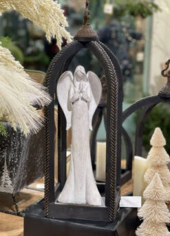 Herringbone Applique Square Open Lantern - 21 Inch NEW 2023 -King of Christmas x4338661 with angel 1